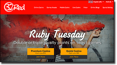 32Red - Ruby Tuesday loyalty points promo