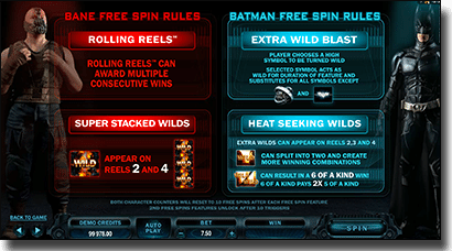 The Dark Knight Rises free spin features