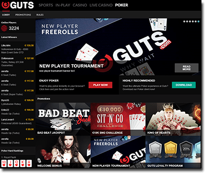Visit Guts Casino's online poker lobby Guts Casino poker lobby