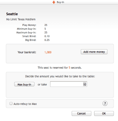 Party poker buy in screen