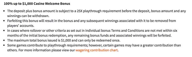 Ignition Casino welcome bonus terms and conditions